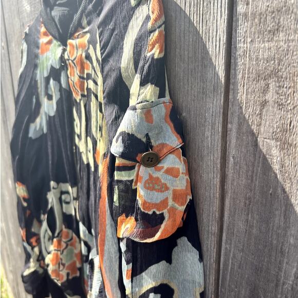 Fornarina | Vtg Y2K Abstract Floral Japanese Silk Bomber Jacket Cargo Pocket Med - Picture 4 of 10